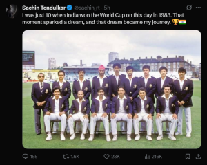 Sachin Tendulkar: 1983 World Cup Victory Fueled My Cricket Dream at Age 10
