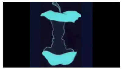 A mind-bending optical illusion featuring an apple core and two faces.