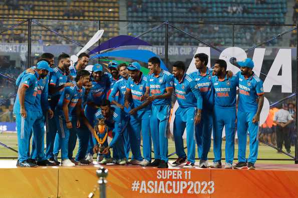 Indian team celebrates their Asia Cup victory in 2023.