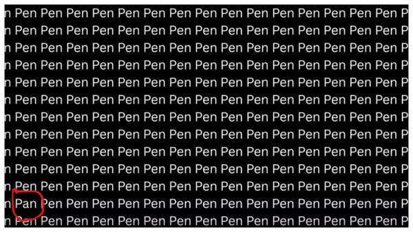 Optical illusion with the word 'pens' and a hidden word.