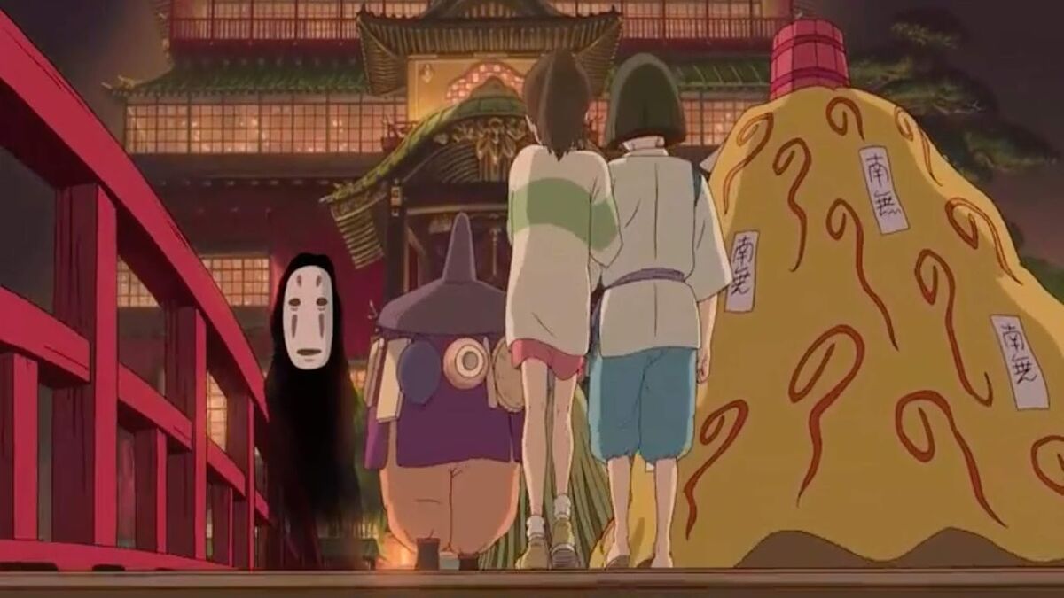 No-Face sees Chihiro on bridge in Spirited Away