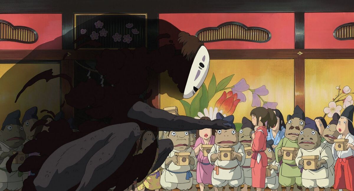 No-Face offering Chihiro material possessions in Spirited Away