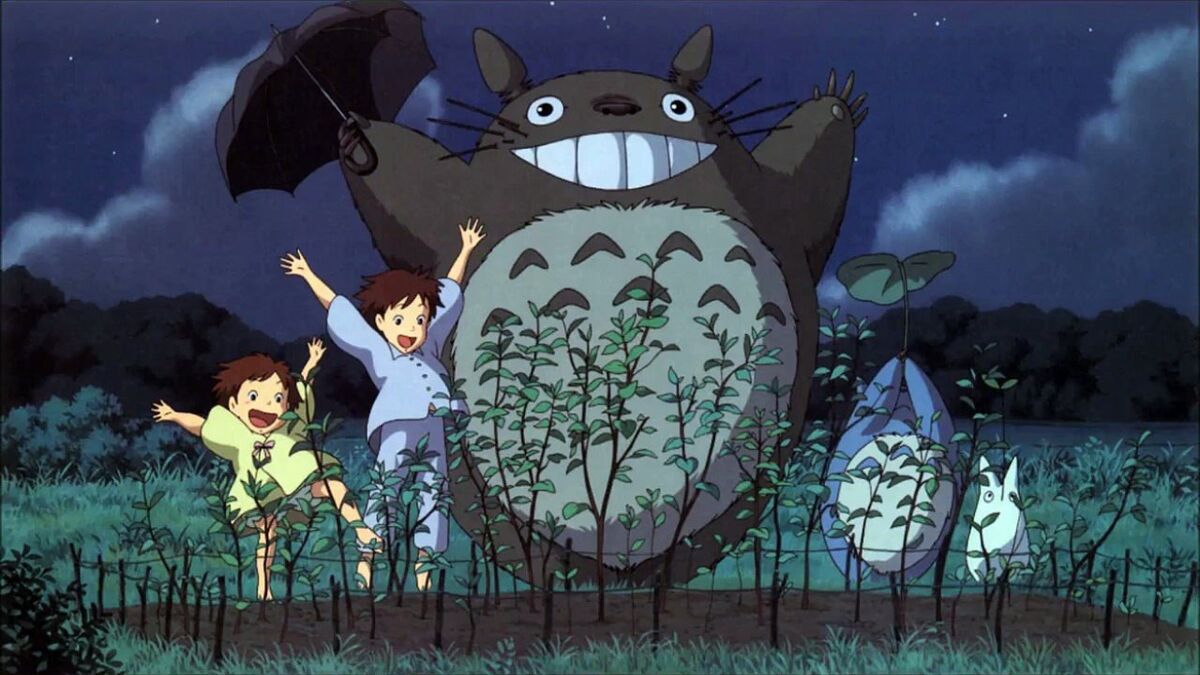 Satsuki, Mei, and Totoro in My Neighbor Totoro